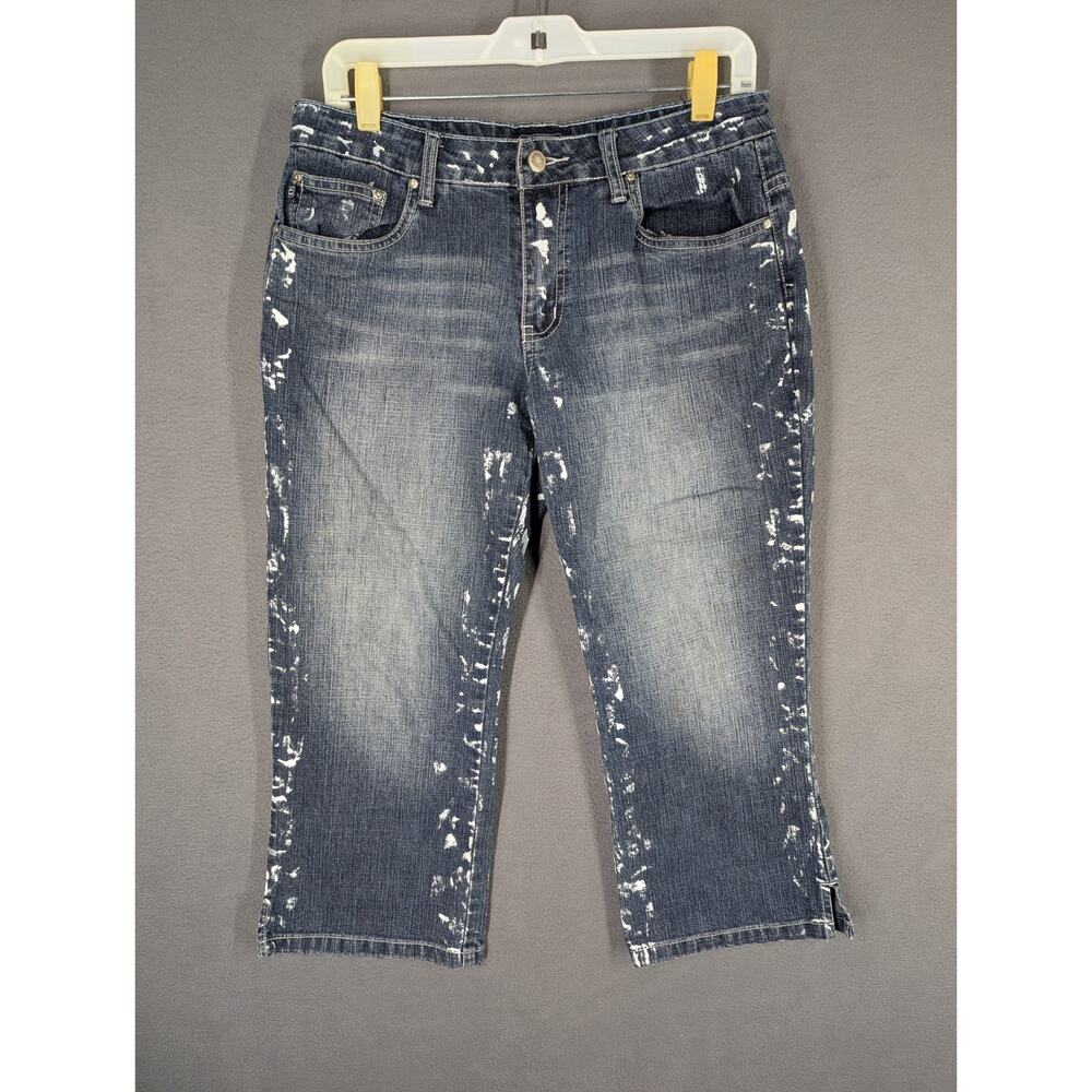 Vintage Y2K Crest Jeans Womens 11/12 Blue Cropped Paint Splatter 30x22